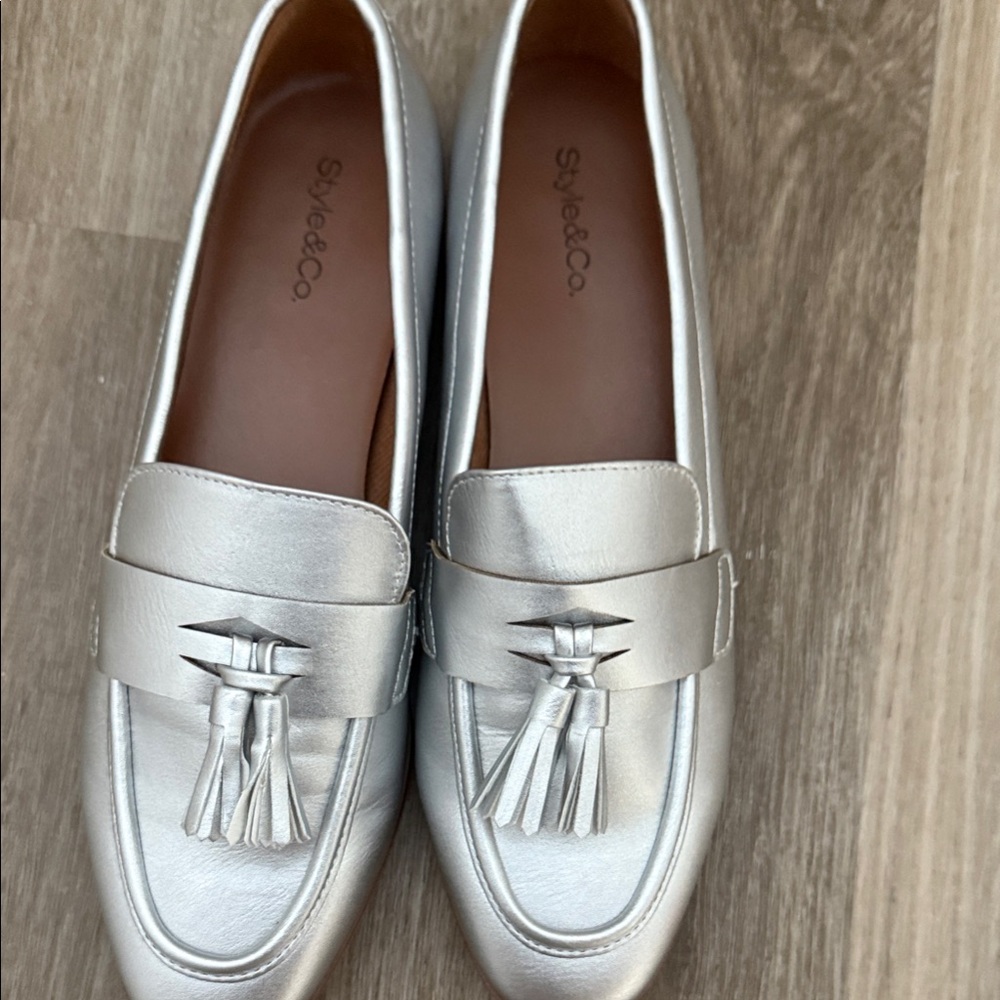 Style & Co. Metallic Silver Tassel Loafers